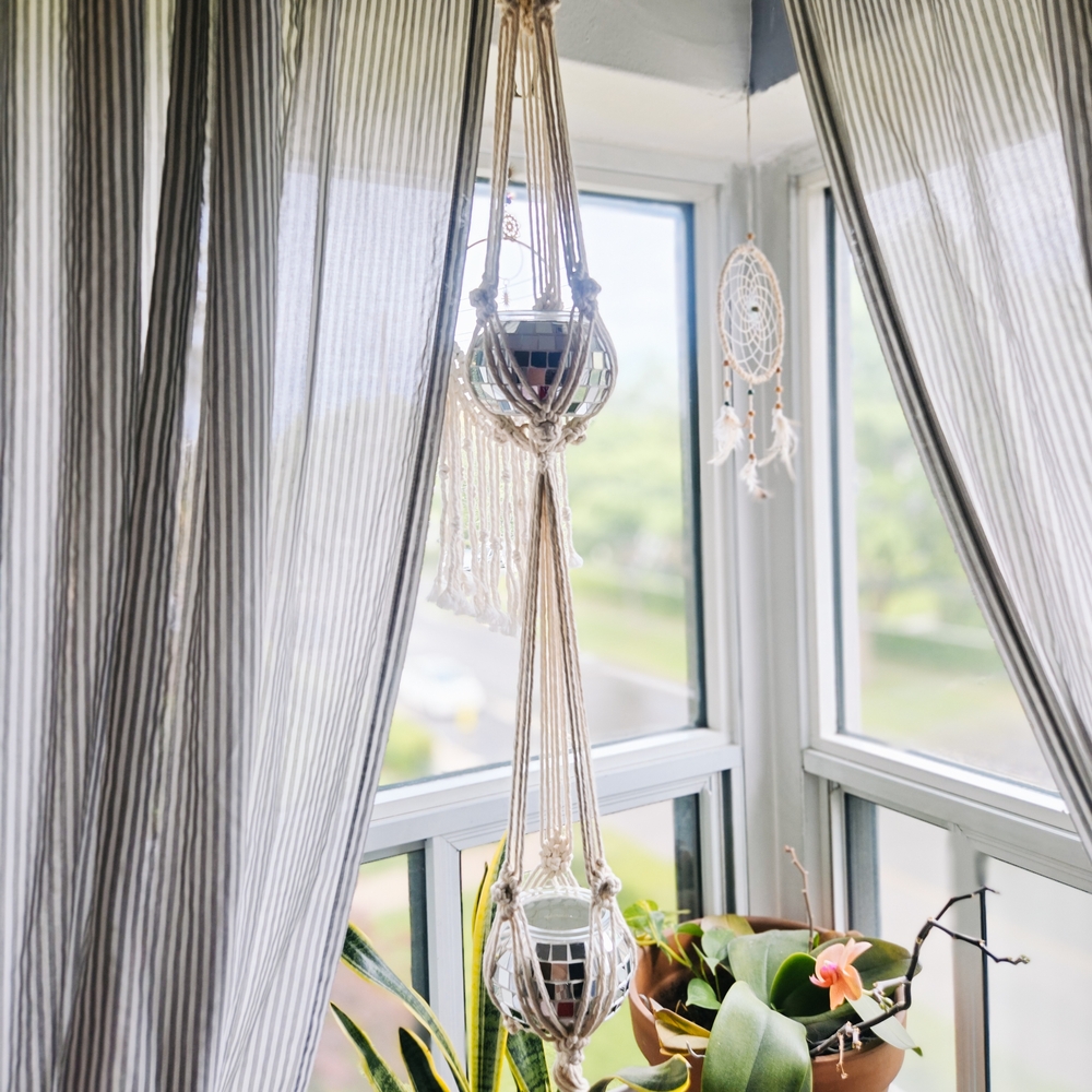 Elegant Macrame Hanging Planter DISCO BALL